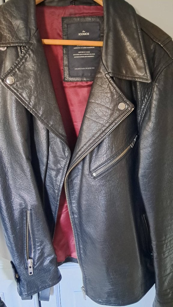 Leren biker jas, Maat 52/54 (L), WE, Zwart, Ophalen of Verzenden