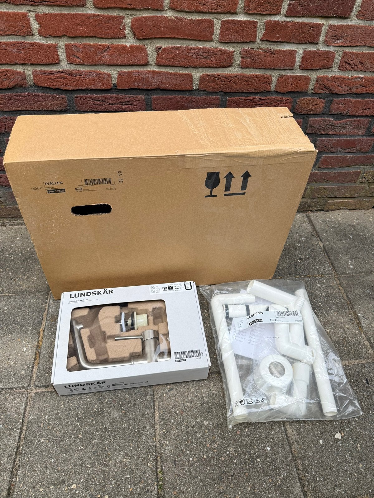 IKEA TVALLEN Wastafel met LUNDSKÄR kraan en RANNILEN sifon, Ophalen of Verzenden, Nieuw, Chroom, Wastafel