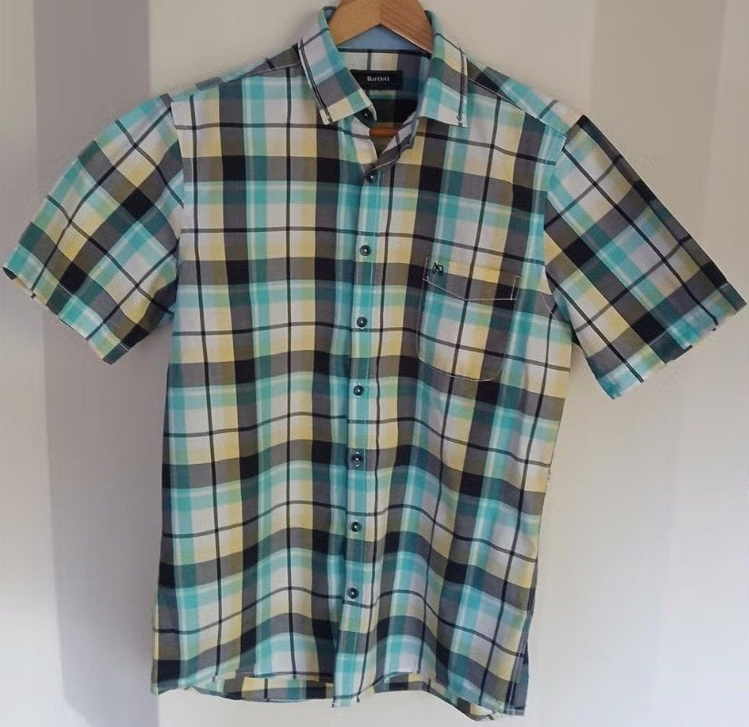 Bartlett Geruit Herenoverhemd Maat M - Goede Staat, Kleding | Heren, Overhemden, Blauw, Bartlett, Zo goed als nieuw, Halswijdte 39/40 (M)