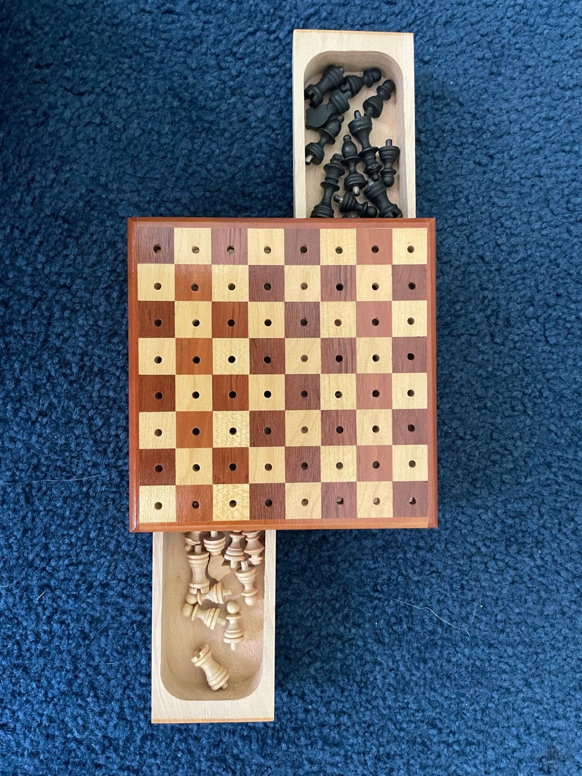 Houten Reis Schaakspel met Opbergvakken, Een of twee spelers, Ophalen of Verzenden, Gebruikt, Reisspel