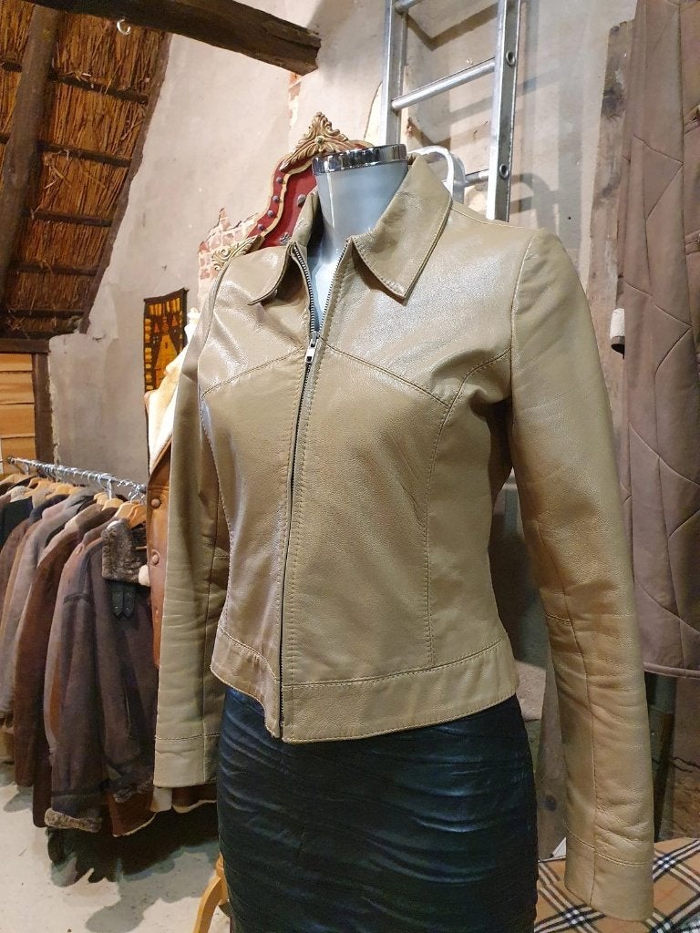 Beige Dames Jas, echt leer - Maat S, Vero Moda, Beige, Djt@dejuistetoon.eu, Ophalen of Verzenden