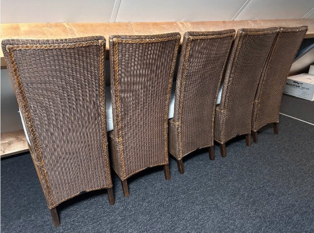 6x Eetkamerstoelen Lloyd Loom-stijl, hoge rug, Ophalen, Gebruikt, Bruin, Vijf, Zes of meer stoelen