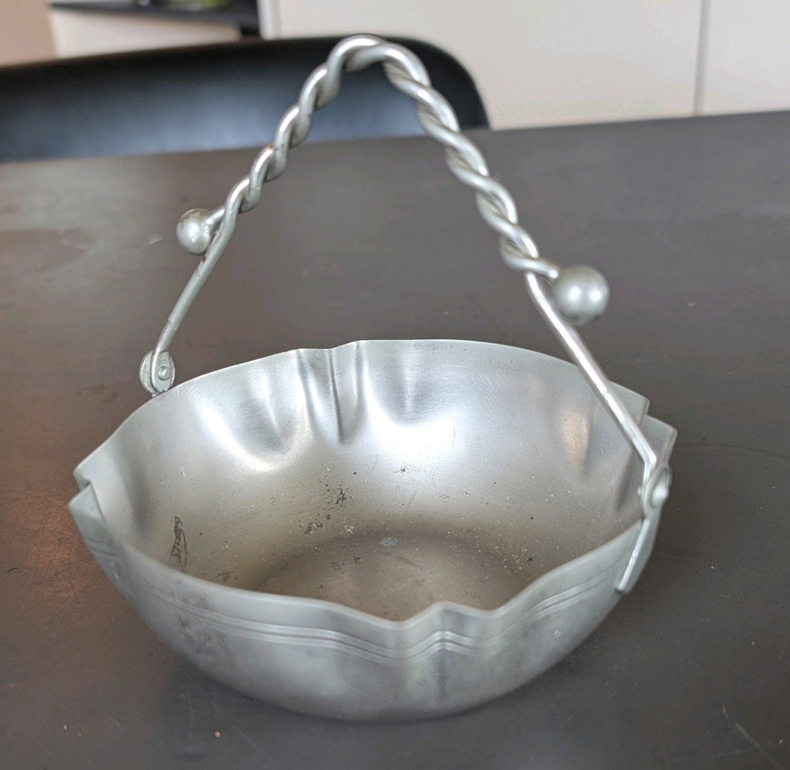 Tinnen fruit- of notenschaal met beugel, Ophalen of Verzenden