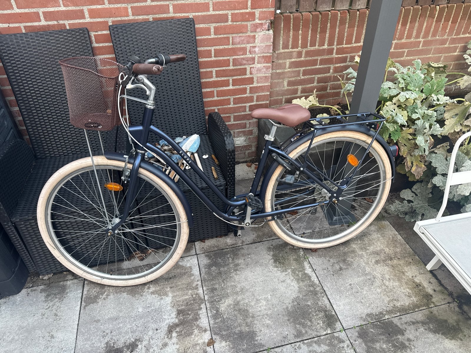 Elops 520 Dames Stadsfiets M Donkerblauw met Slot en Mandje, Fietsen en Brommers, 50 tot 53 cm, Ophalen, Overige merken, Gebruikt