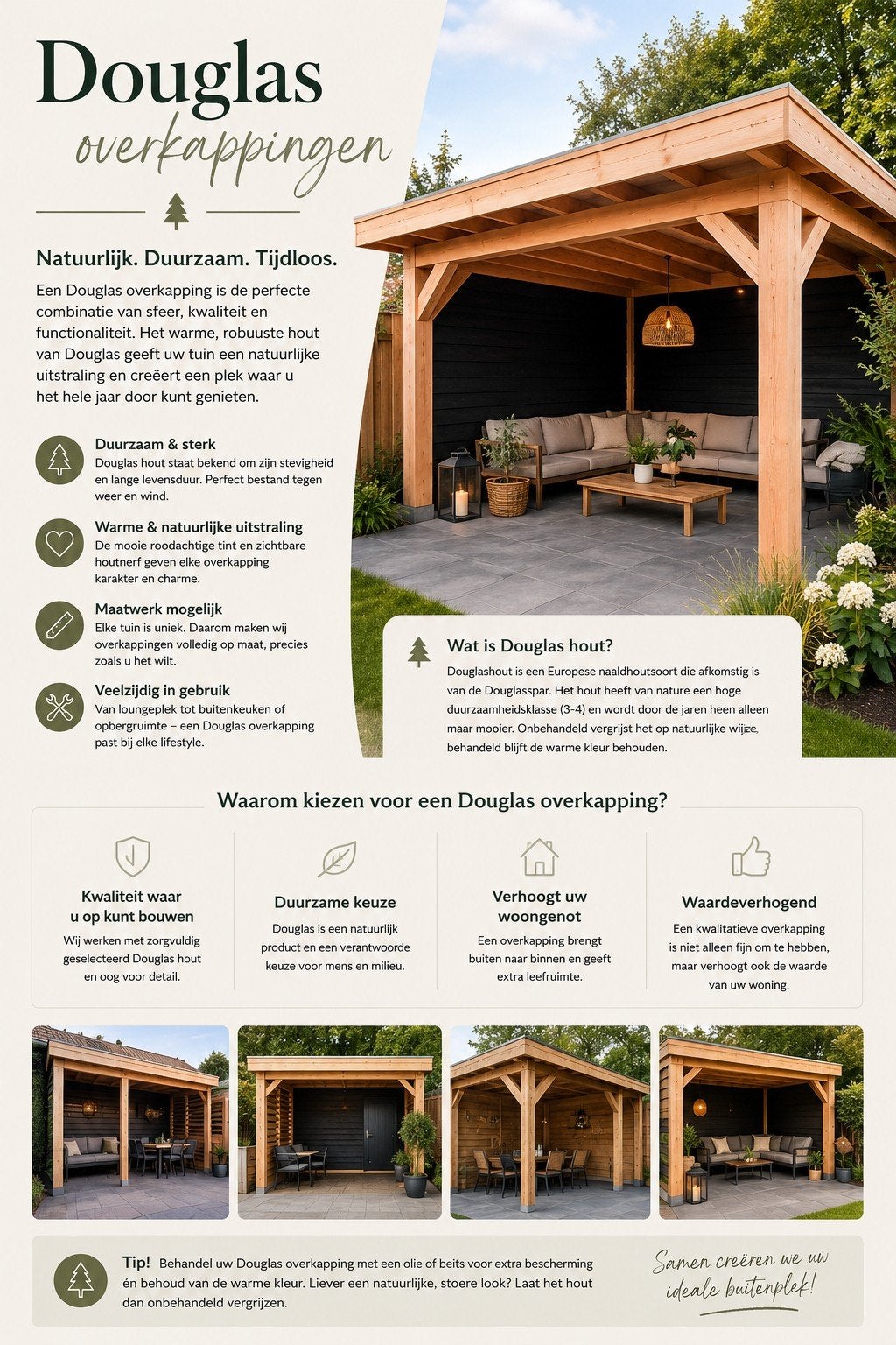 NIEUW! Zelfbouw Douglas overkapping, zwart en Douglas gecoat, Tuin en Terras, Ophalen of Verzenden, Nieuw, Veranda