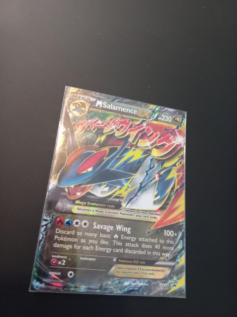 M Salamence ex pokemon kaart., Hobby en Vrije tijd, Verzamelkaartspellen | Pokémon, Ophalen of Verzenden, Zo goed als nieuw, Losse kaart