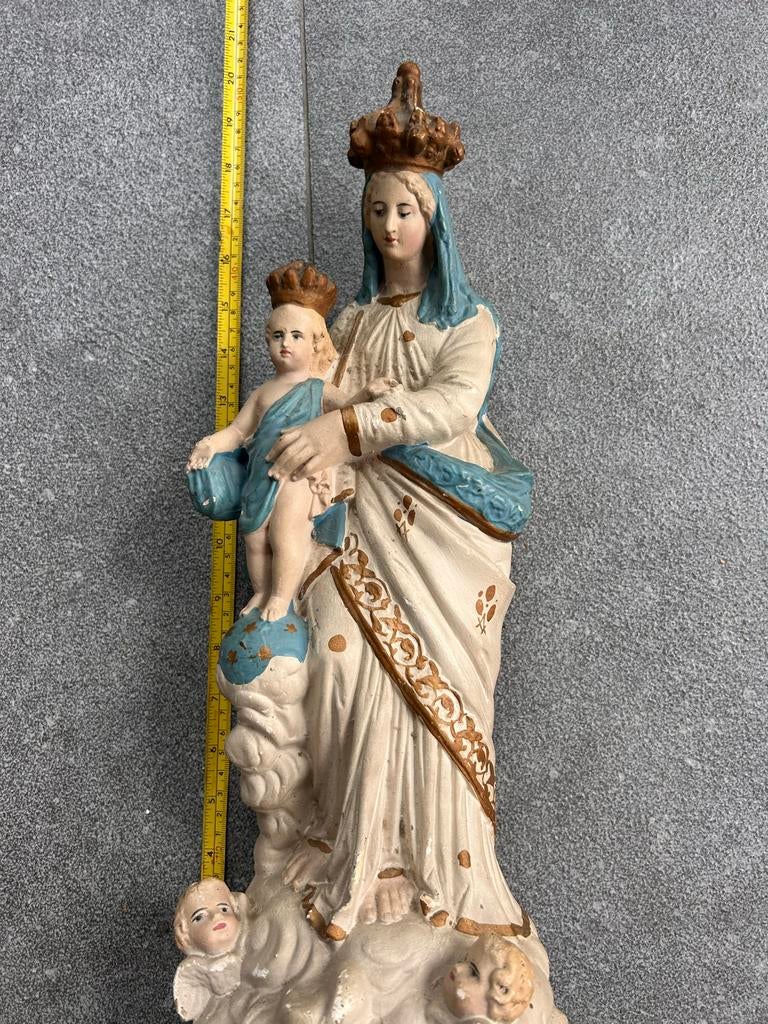 Antiek Gipsen Beeld Maria met Kind Jezus - Religieuze Kunst, Antiek en Kunst, Antiek | Religie, Ophalen of Verzenden