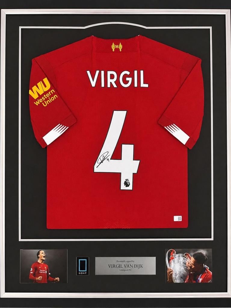 Gesigneerd Liverpool shirt Virgil van Dijk ingelijst, Ophalen of Verzenden, Zo goed als nieuw, Buitenlandse clubs, Shirt