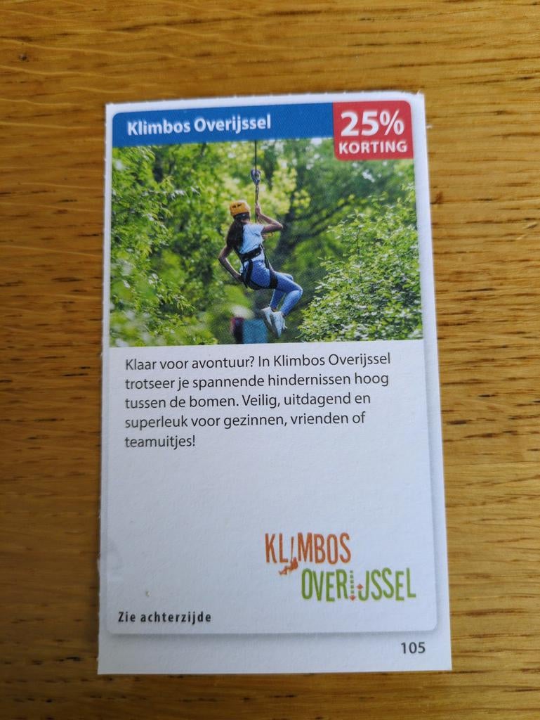 Kortingsbon voor Klimbos Overijssel, 25 % korting, Tickets en Kaartjes, Drie personen of meer, Kortingsbon, Overige typen