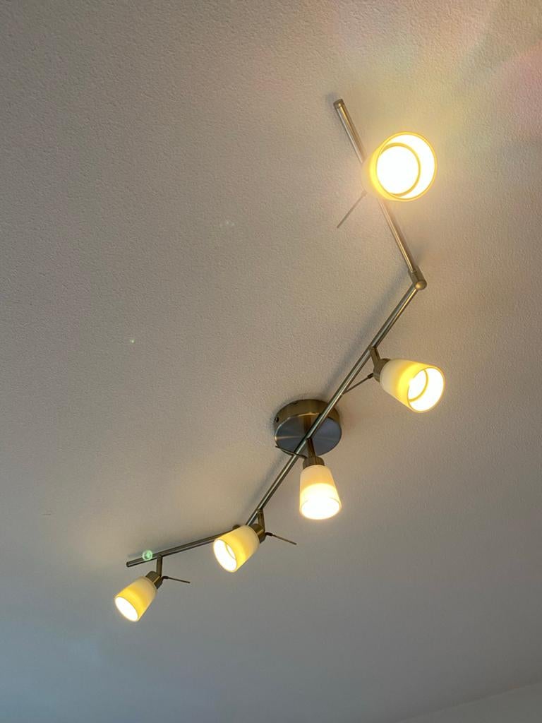 IKEA Tidig plafondspot - 5 spots - messing - wit, Ophalen of Verzenden, Gebruikt, Metaal