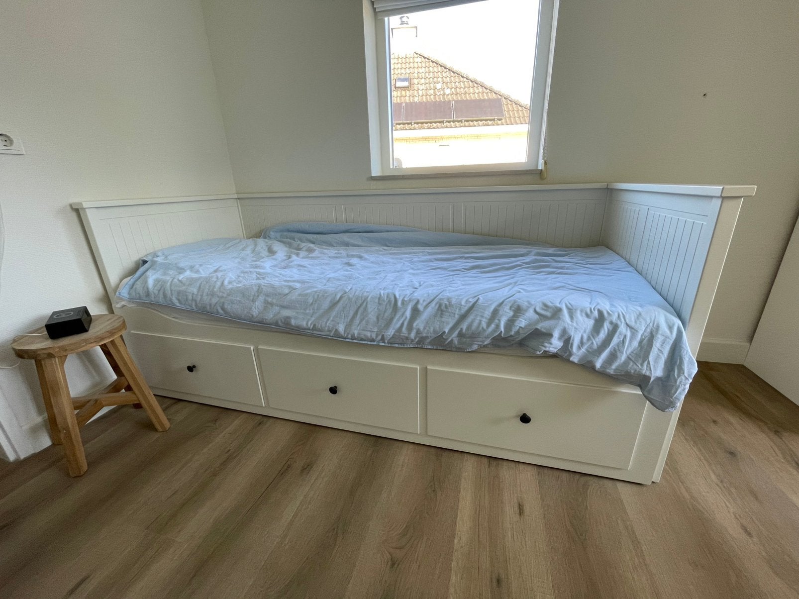 Ikea Hemnes bedbank met 3 lades. Uitschuifbaar naar 2 pers., Ophalen, Gebruikt, Eenpersoons, Wit