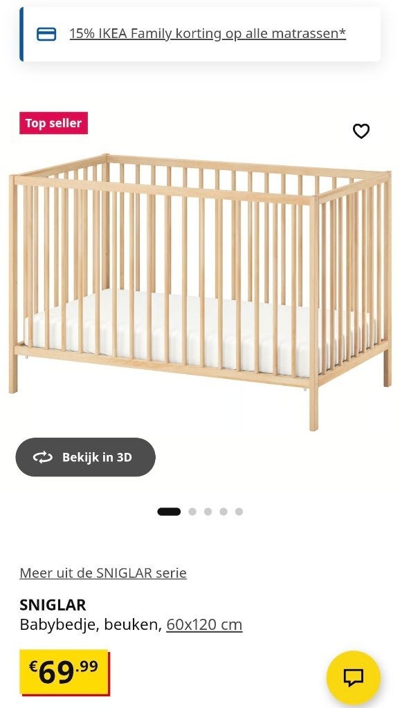 Ledikant ikea, Kinderen en Baby's, Kinderkamer | Bedden, Ophalen, Zo goed als nieuw, Minder dan 140 cm, Minder dan 70 cm