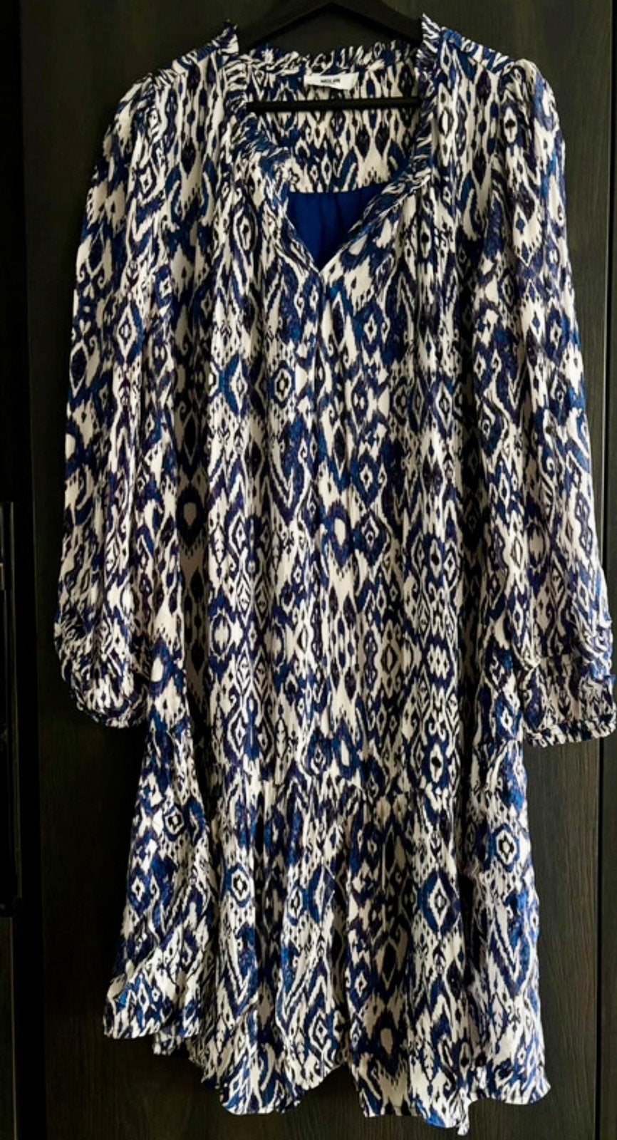 Moliin Copenhagen jurk maat L/XL blauw wit print, Ophalen of Verzenden, Zo goed als nieuw, Maat 46/48 (XL) of groter, Blauw
