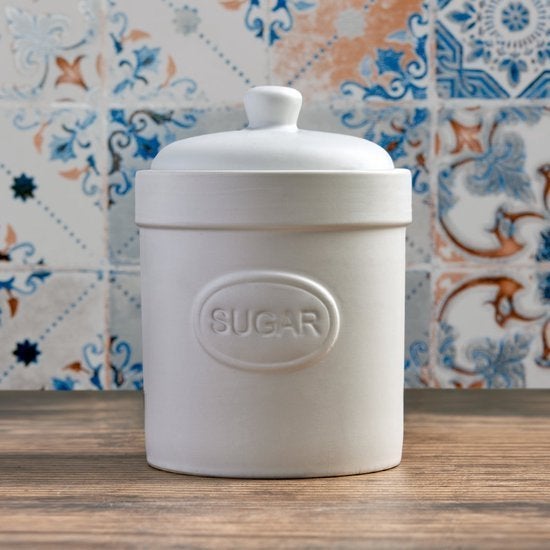 Bia Steengoed Voorraadpot Mat Wit voor Suiker 12x16 cm, Huis en Inrichting, Keuken | Potten en Pannen, Pot, Bus of Blik, Nieuw
