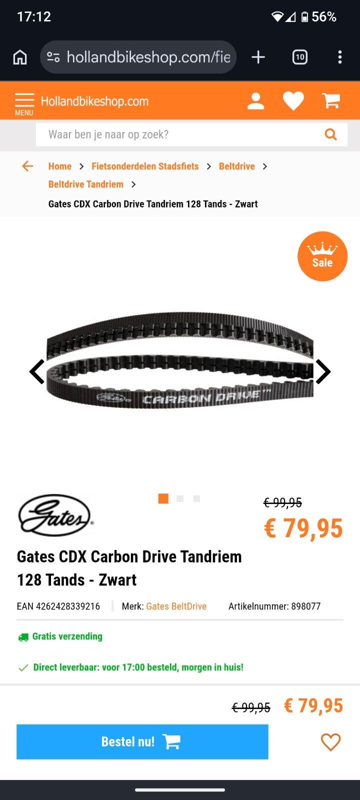 Carbon drive 128t 240nm gebruikt tandriem  aandrijving, Ophalen of Verzenden, Gebruikt, QWIC