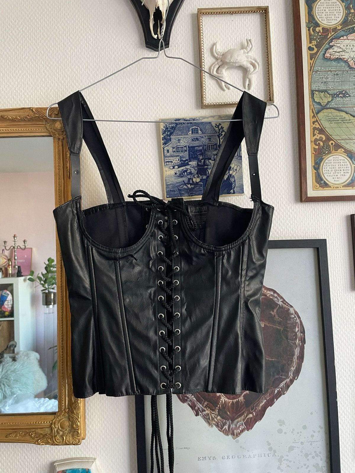 Leren look doninatix fetisj corset met open buste en laceup, Verzenden, Zwart, Body of Korset