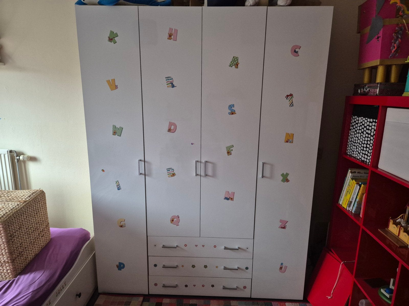 4 deurs kledingkast wit hoogglans hang/leg + lades, Huis en Inrichting, Ophalen, Zo goed als nieuw
