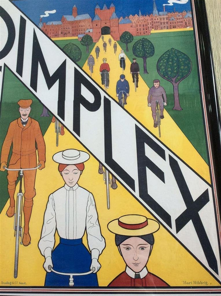 SIMPLEX Rijwielen Reclame Fiets Art Deco Poster in lijst, Verzenden, Nieuw, Reclamebord