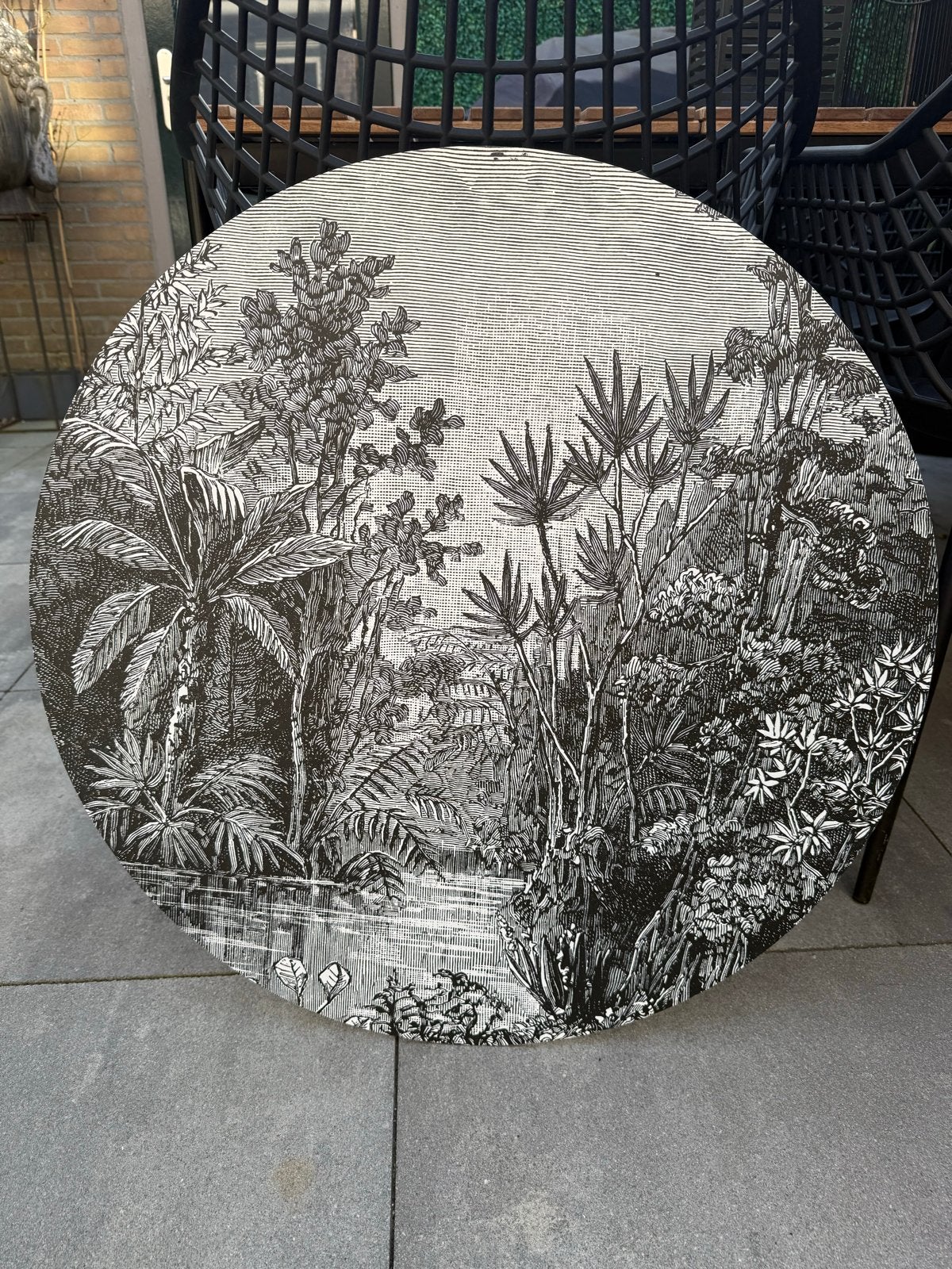Aluminium wandcirkel 70 cm - Botanisch design, Ophalen, Metaal, Gebruikt, Zwart