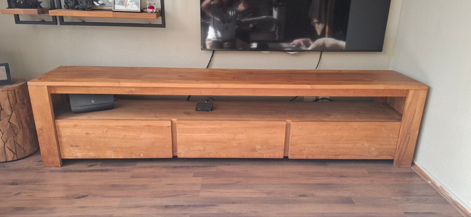 Mooie Indonesische tv kast, massief teak., Ophalen, Teakhout, Zo goed als nieuw, 200 cm of meer