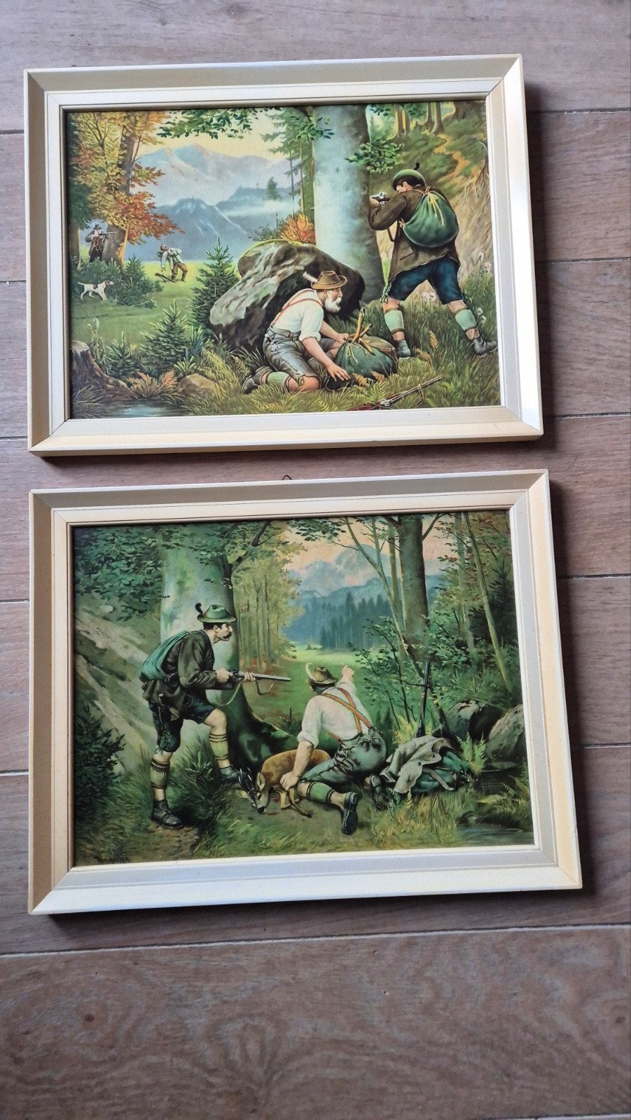 Set van 2 Vintage Jachttaferelen Prenten in Lijst, Antiek en Kunst, Kunst | Schilderijen | Klassiek, Ophalen of Verzenden