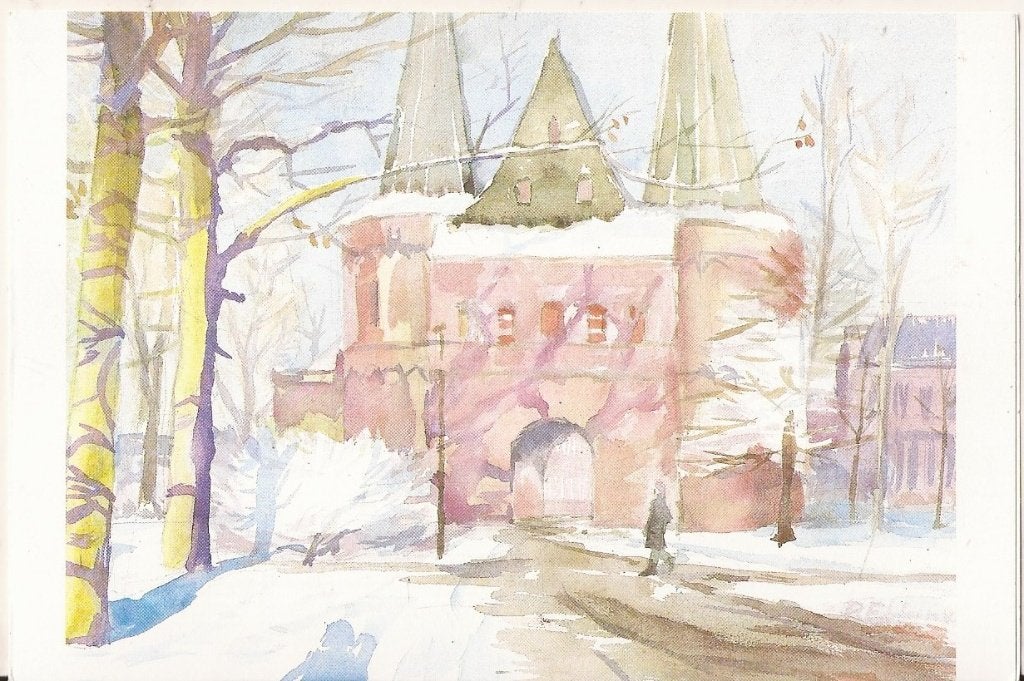 Kampen Cellebroederspoort naar aquarel van P. Ebben, Ophalen of Verzenden, 1960 tot 1980, Ongelopen, Overijssel