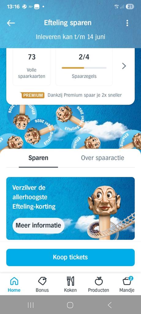 Efteling spaarzegels - Korting op tickets, Verzenden, Nieuw, Overige typen