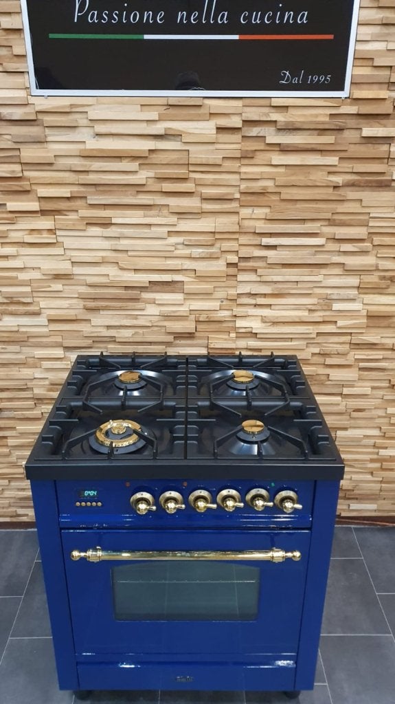 Luxe Boretti Fornuis 70cm konings blauw + messing 4 pits, Witgoed en Apparatuur, Fornuizen, Niet ingevuld, 60 cm of meer, Niet ingevuld