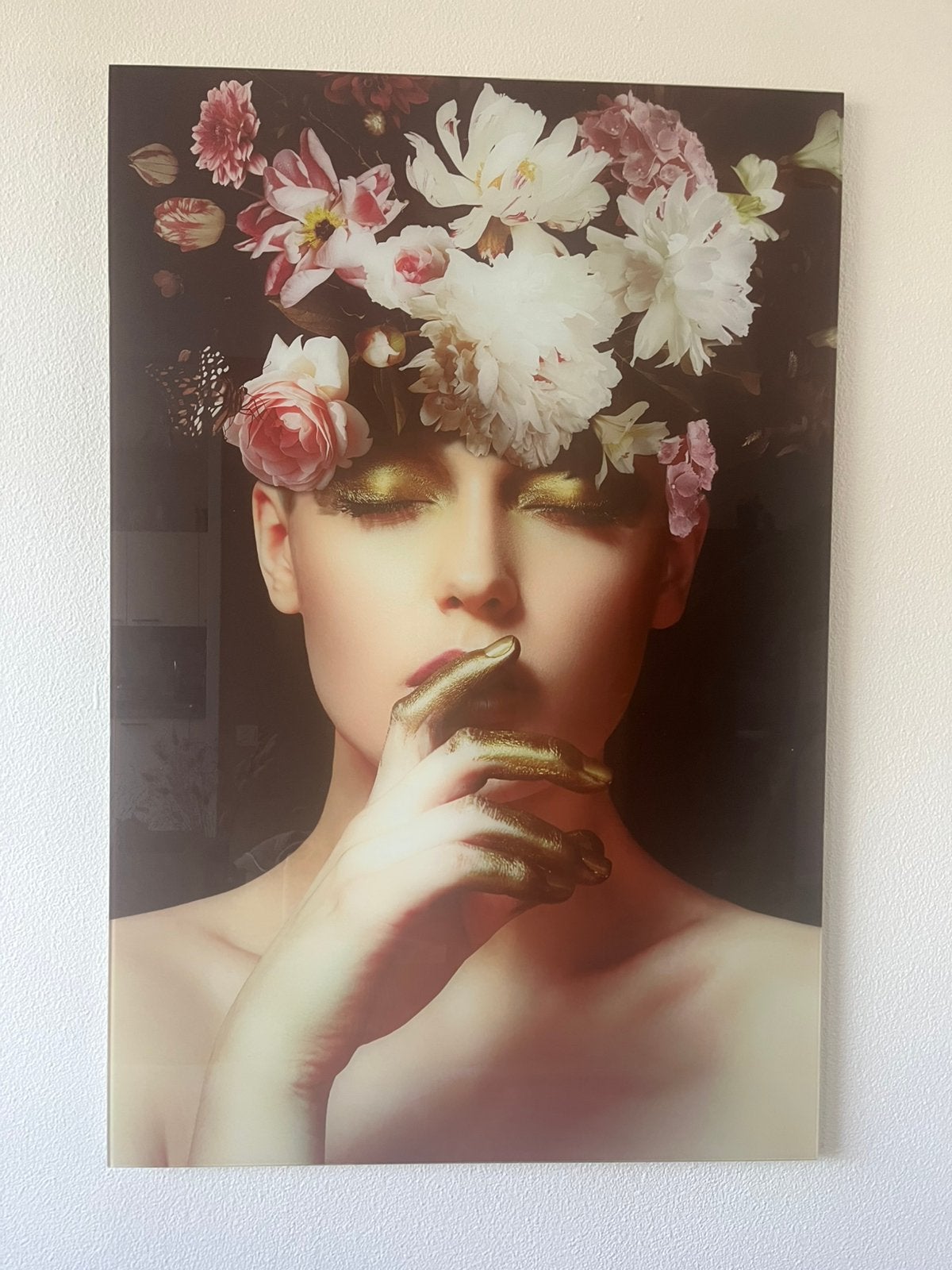 Glasschilderij vrouw, Huis en Inrichting, Ophalen, Zo goed als nieuw, 75 tot 100 cm, Schilderij