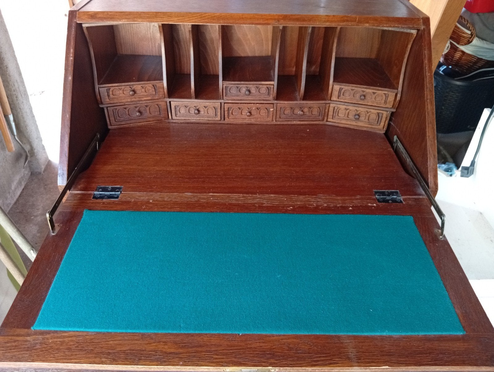 Antiek Eiken Secretaire met Klep en Opbergruimte, Ophalen of Verzenden