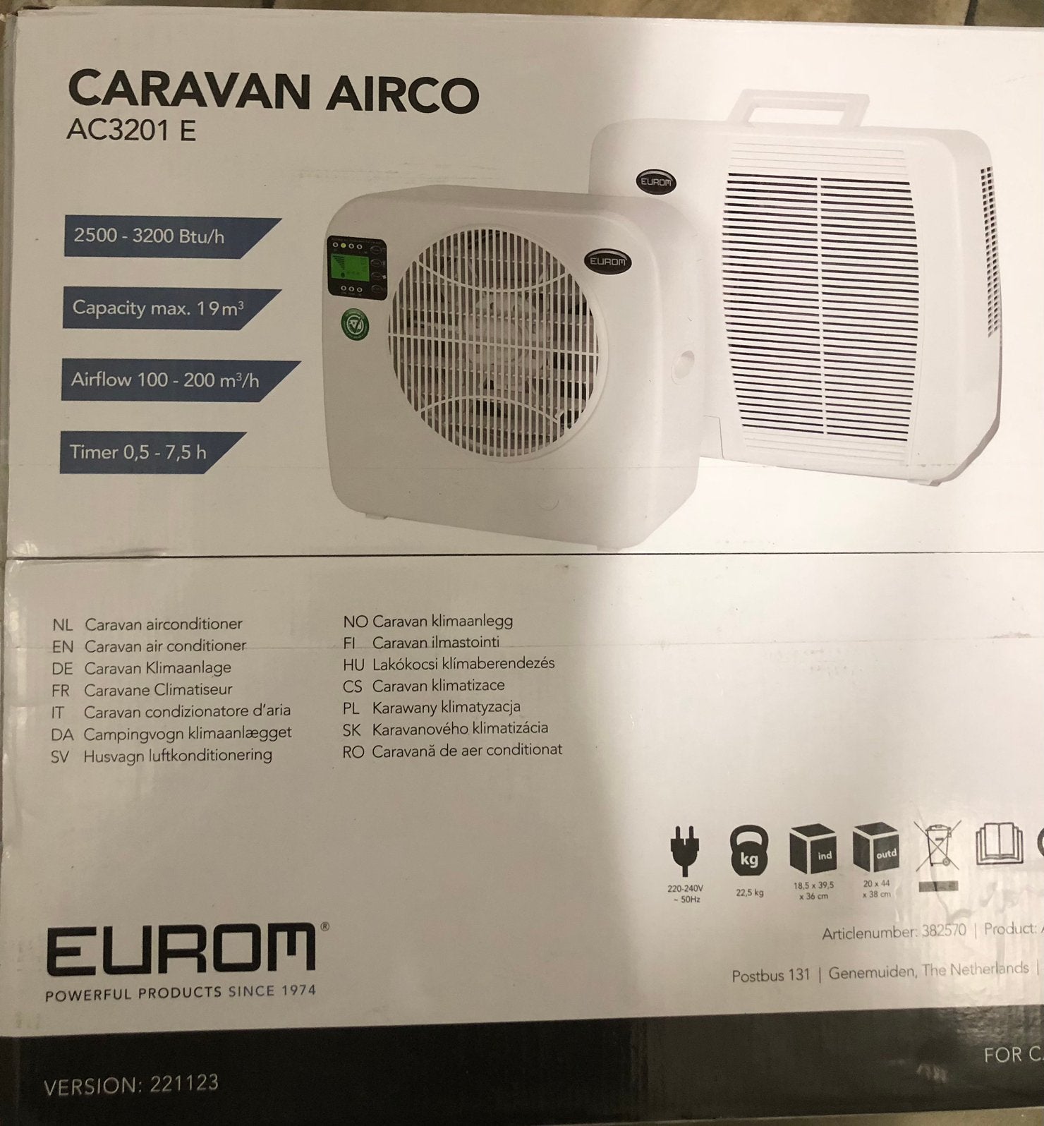 Eurom ac3201 caravan airco, Ophalen, Koelen en Ontvochtigen, Minder dan 60 m³, Timer