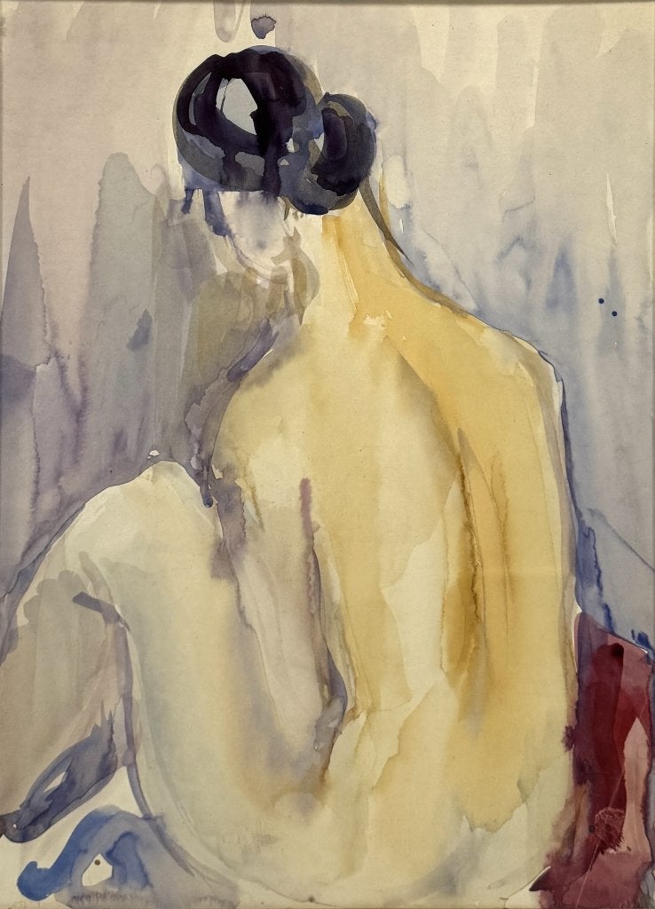 1350. Aquarel, expressionisme – zittend vrouwelijk, 20e eeuw