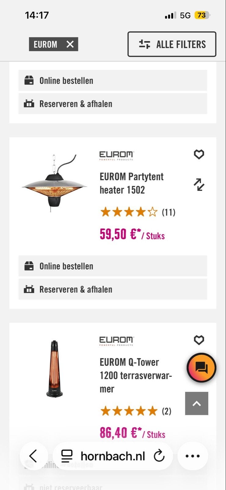 EUROM Partytent heater 1502, Ophalen, Nieuw, Elektrisch, Plafond