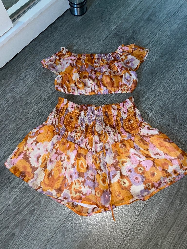 LOAVIES tweedelig zomer set top en short mt M/L, Kleding | Dames, Maat 38/40 (M), Oranje, Ophalen of Verzenden, Boven de knie