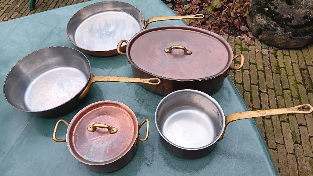 Vintage lot COPPER COOK pannenset inocuivre (K25), Overige materialen, Keramische plaat, Pannenset, Ophalen of Verzenden