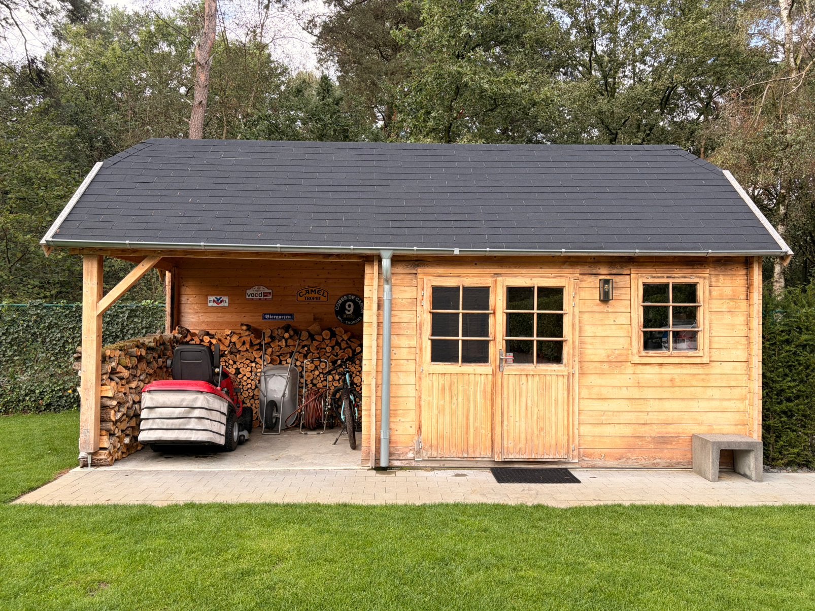 Leuke tuinhuis met overkapping 7x4, Tuin en Terras, Ophalen, Zo goed als nieuw, 250 tot 500 cm, 3 ramen of meer