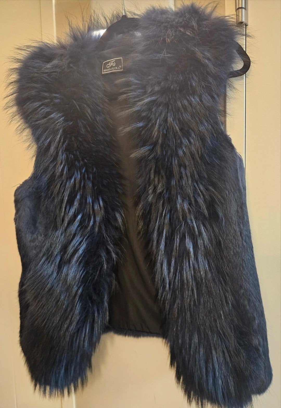Luxe echt nerts  kraag bond  bodywarmer, Blauw, Maat 42/44 (L), Ophalen of Verzenden, Angelique