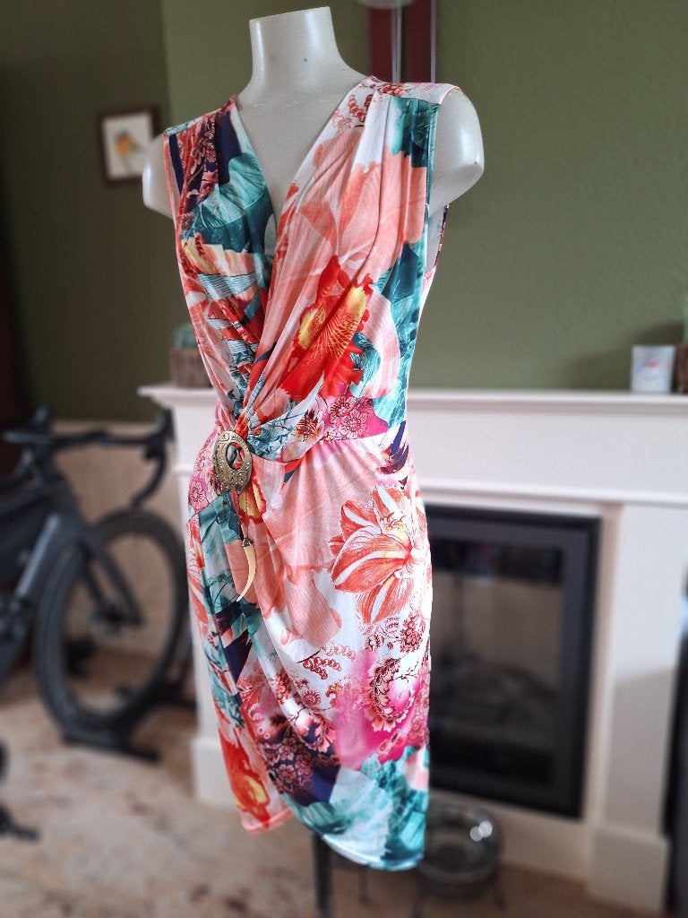 Orna Farho gedrapeerde zomerjurk met heupdetail FR 40 /NL 38, Kleding | Dames, Maat 38/40 (M), Onder de knie, Meerkleurig, Verzenden