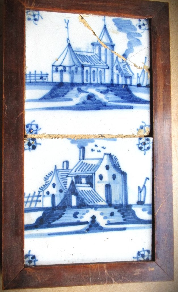 Tegel 2x Delfts Blauw in lijst~Tegel~Wandtegel, Antiek en Kunst, Antiek | Wandborden en Tegels, Ophalen of Verzenden