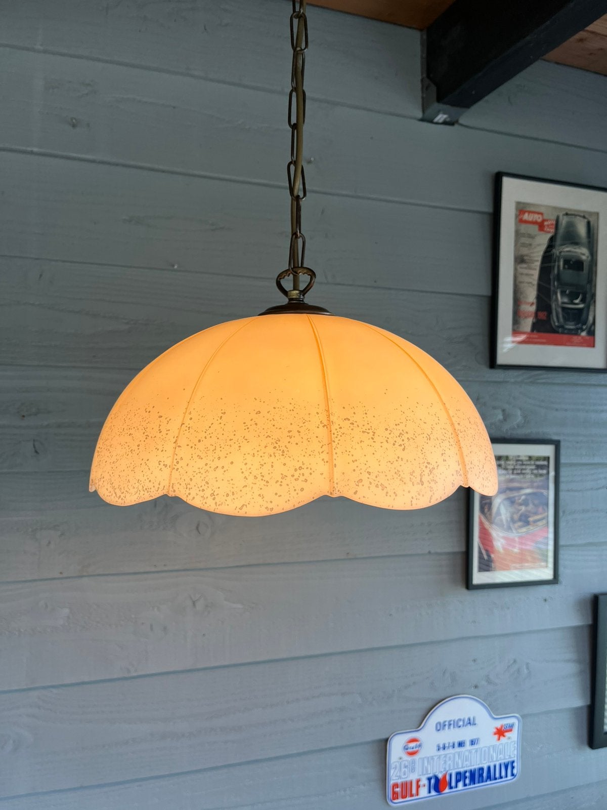 Vintage Herda Amsterdam Hollywood regency Pumpkin hanglamp,, Gebruikt, Herda amsterdam vintage hollywood regency jaren 70, Glas