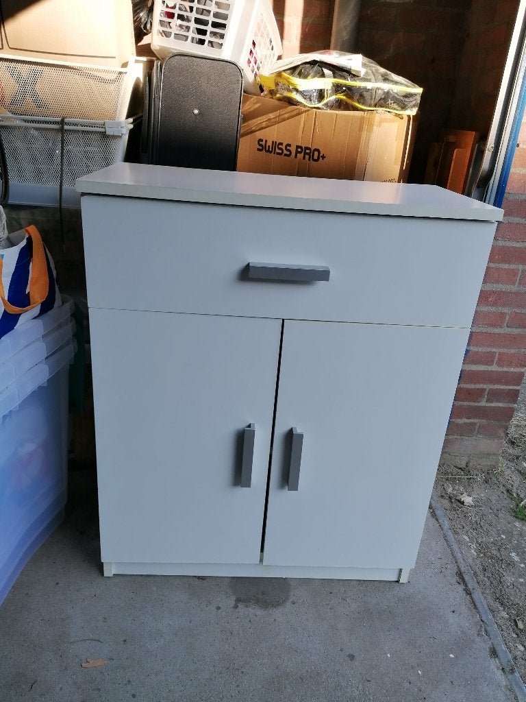 Modern White Storage Cabinet with Drawer - 2 Doors, Ophalen, Zo goed als nieuw, 25 tot 50 cm, Minder dan 100 cm