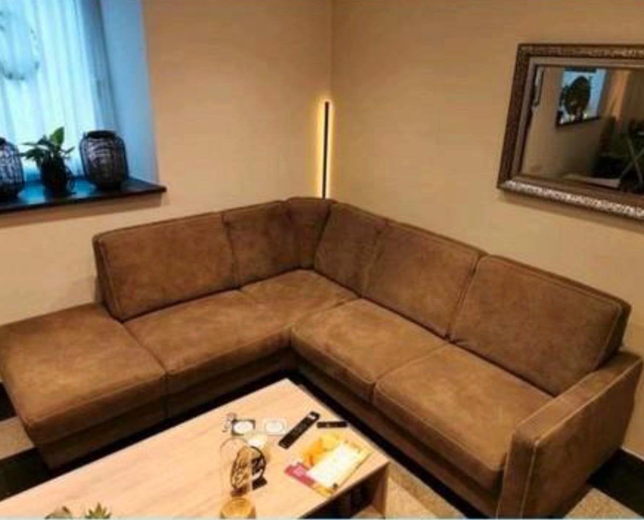 Prijsverlaging Comfortabele microvezel hoekbank, Ophalen, Gebruikt, Hoekbank, 75 tot 100 cm