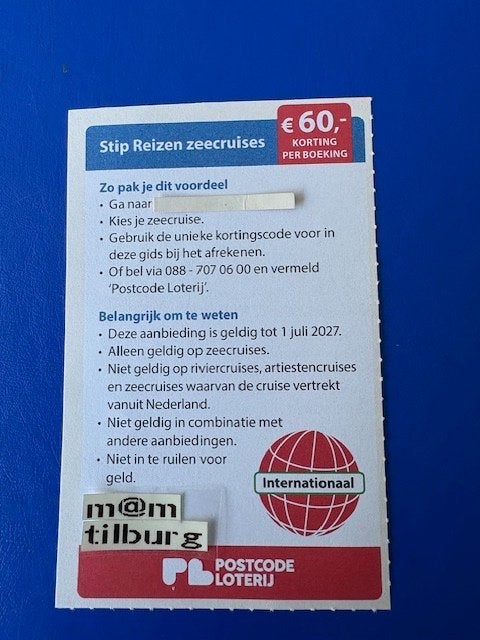 Stip Reizen zeecruises €60,- korting per boeking tot 1-7-'27, Drie personen of meer, Kortingsbon, Overige typen