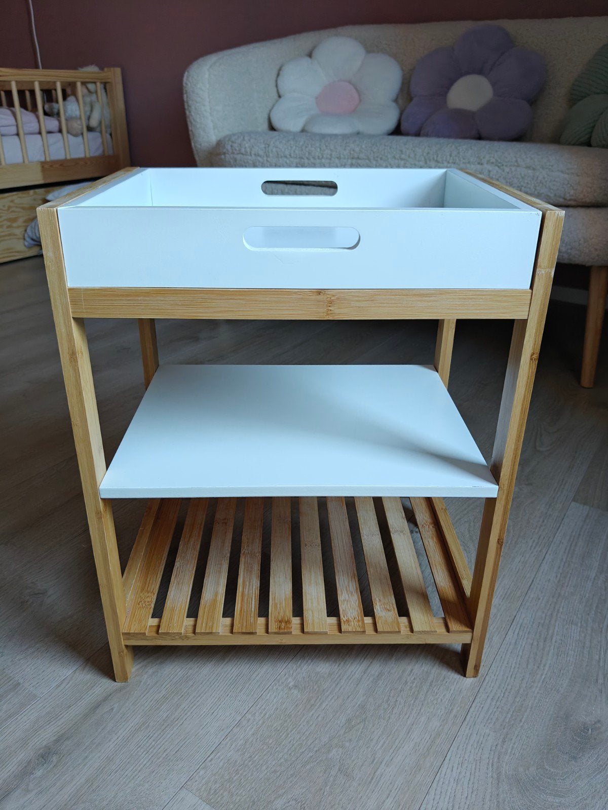 Compact badkamerrek bamboe met witte planken, Ophalen