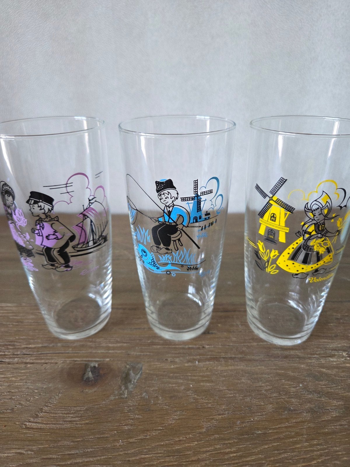 Vintage limonadeglazen Urk, Edam & Volendam (set van 3), Ophalen of Verzenden, Zo goed als nieuw, Frisdrankglas