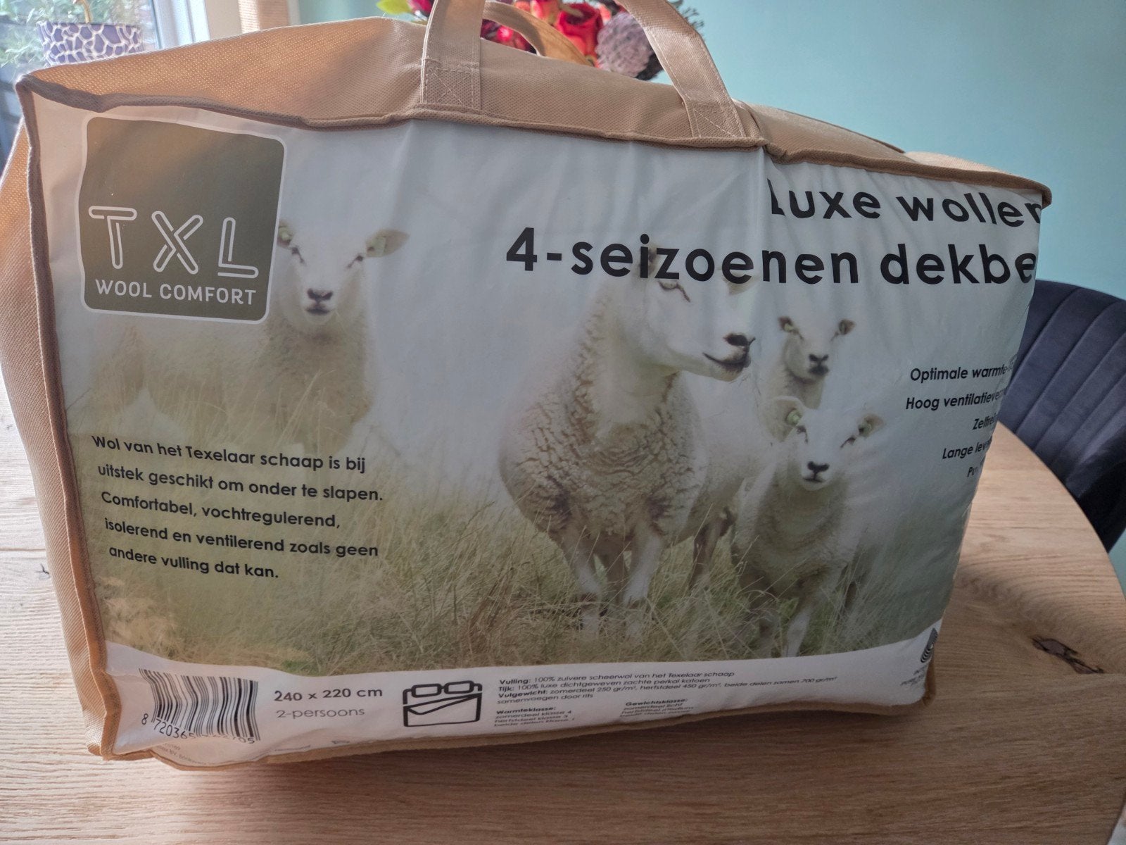 TXL Luxe Wollen 4-Seizoenen Dekbed 240x220 cm, Ophalen, Wit, Deken of Dekbed, Wol