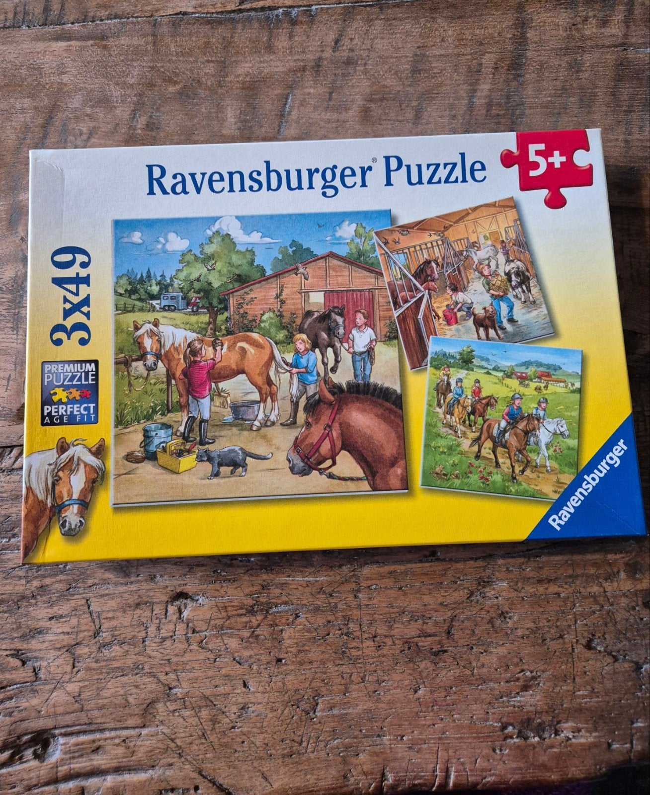 Ravensburger 3x49 puzzel paarden manege, Ophalen, Meer dan 50 stukjes, Zo goed als nieuw, 6 jaar of ouder