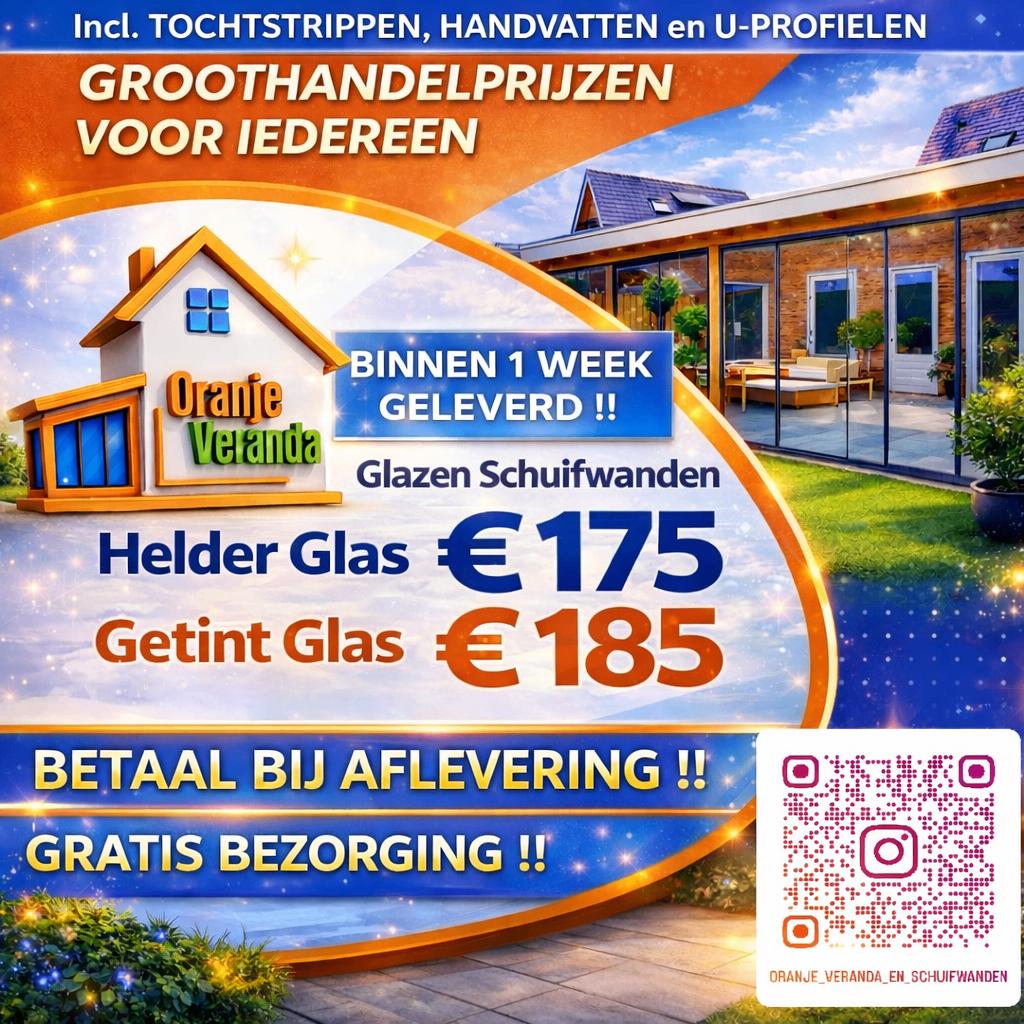 GLAZEN SCHUIFWANDEN en VERANDA - Bouwpakket / Montage, Tuin en Terras, Overkappingen, Verzenden, Nieuw, Veranda