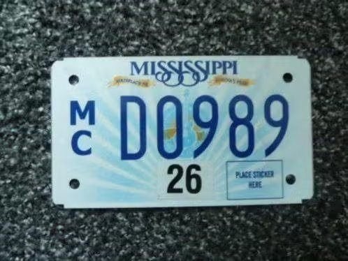 Motor licenseplate kentekenplaat Mississippi Guitar USA, Verzamelen, Verzenden, Gebruikt, Auto's