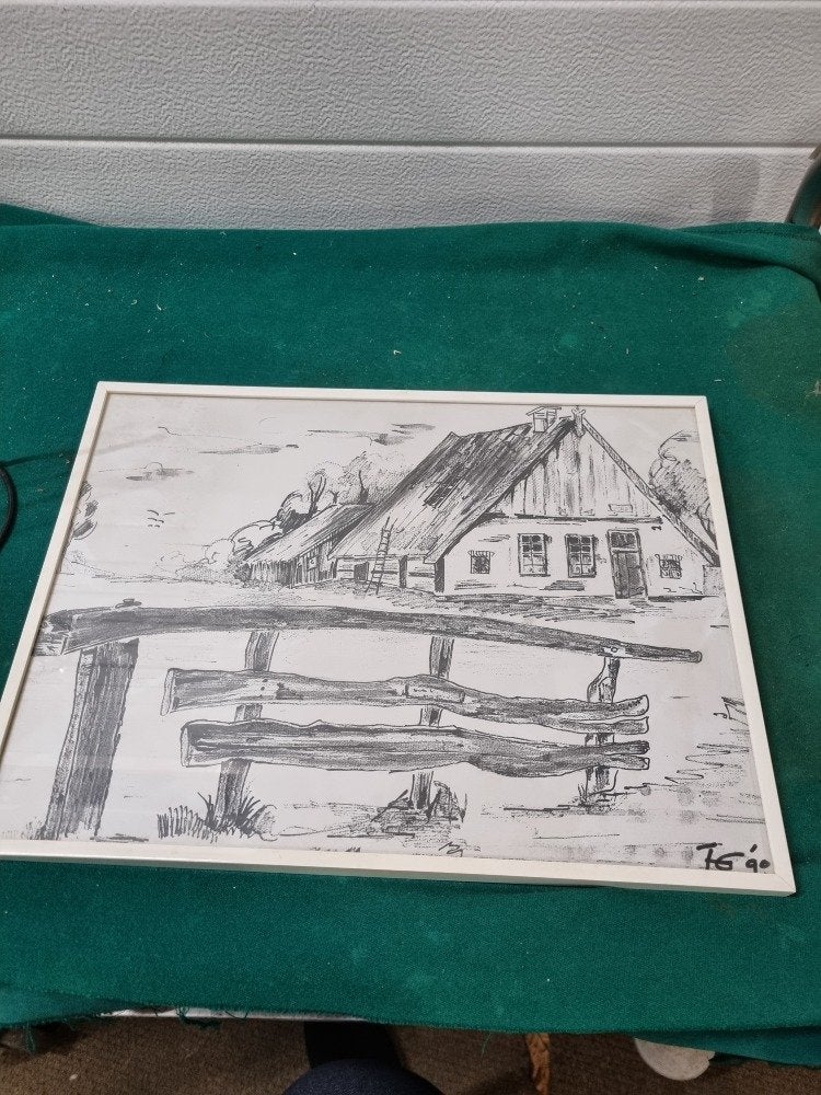 schilderij tekening houtskool boerderij tg'90, Ophalen of Verzenden, 'T Olde Gre-j, Info@toldegrej.nl, Endepoelstraat 20f Didam